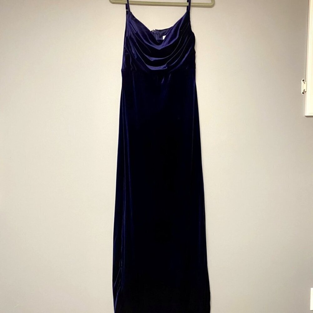 Revelry Skye Double Slit Navy Blue Velvet Formal Maxi Dress Size 6